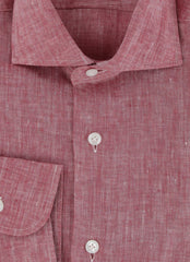 $375 Barba Napoli Red Solid Linen Shirt - Extra Slim - (BN115263) - Parent