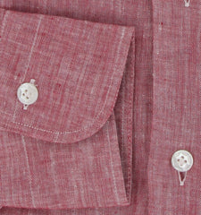 $375 Barba Napoli Red Solid Linen Shirt - Extra Slim - (BN115263) - Parent