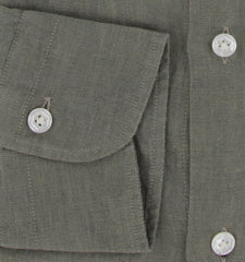$375 Barba Napoli Green Solid Linen Shirt - Extra Slim - (BN115264) - Parent