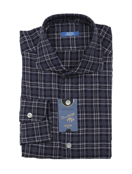 Barba Napoli Dark Blue Plaid Shirt - Extra Slim - (BN330233) - Parent