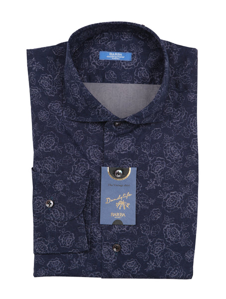 Barba Napoli Dark Blue Floral Shirt - Extra Slim - (BN330237) - Parent