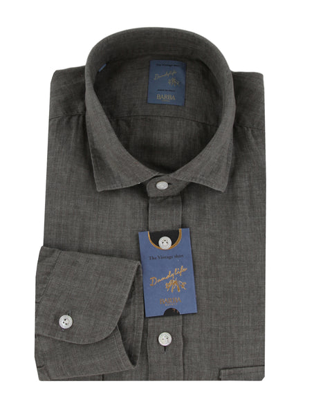 $375 Barba Napoli Gray Solid Linen Shirt - Extra Slim - (BN1231252) - Parent