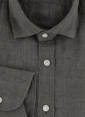 $375 Barba Napoli Gray Solid Linen Shirt - Extra Slim - (BN1231252) - Parent