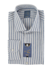 $375 Barba Napoli Light Blue Linen Shirt - Extra Slim - (BN115267) - Parent