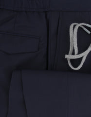 $450 Barba Napoli Navy Blue Solid Wool Blend Pants - Slim - (BN63265) - Parent
