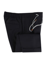 $500 Barba Napoli Dark Blue Solid Virgin Wool Pants - Slim - (BN526261) - Parent