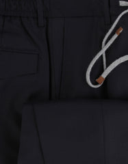 $500 Barba Napoli Dark Blue Solid Virgin Wool Pants - Slim - (BN526261) - Parent