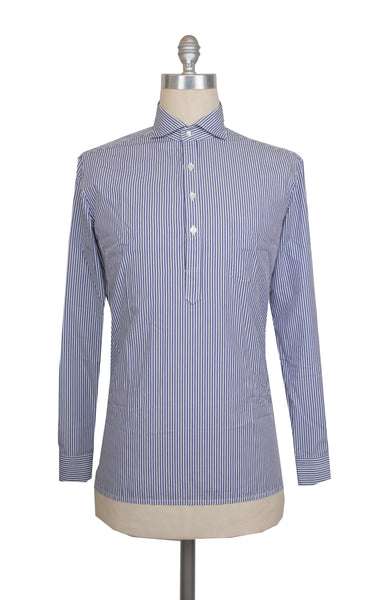 Barba Napoli Blue Striped Cotton Shirt - Extra Slim - (BN330236) - Parent