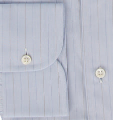 $550 Brioni Light Blue Striped Cotton Shirt - Slim - (BR55261) - Parent