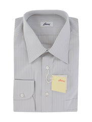 $550 Brioni Light Gray Striped Cotton Shirt - Slim - (BR552614) - Parent
