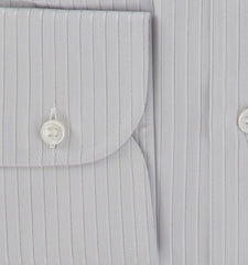 $550 Brioni Light Gray Striped Cotton Shirt - Slim - (BR552614) - Parent