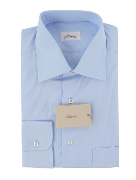 $925 Brioni Light Blue Solid Cotton Shirt - Slim - (BR821257) - Parent