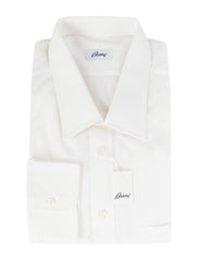 $550 Brioni White Solid Cotton Shirt - Slim - 19/47 - (BR552613)