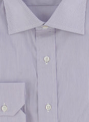 $800 Brioni Purple Striped Cotton Blend Shirt - Slim - (BR619255) - Parent