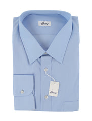 $800 Brioni Light Blue Solid Cotton Shirt - Slim - 17.75/44 - (BR821259)