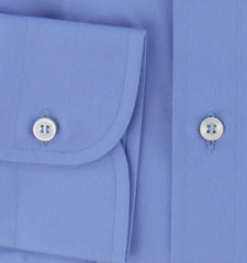 $800 Brioni Blue Solid Cotton Shirt - Slim - (BR821255) - Parent