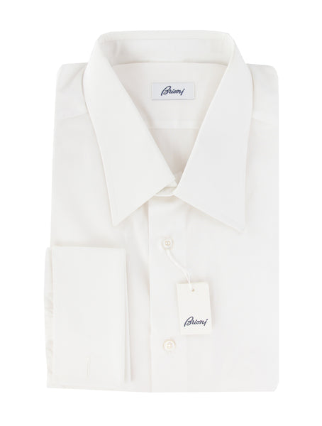 $550 Brioni White Solid Cotton Shirt - Slim - (BR55267) - Parent