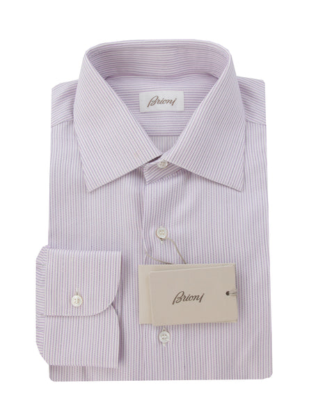 $800 Brioni Lavender Purple Striped Cotton Shirt - Slim - (BR125254) - Parent
