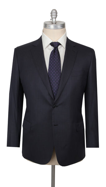 $7800 Brioni Dark Blue Wool Striped Suit - (BR712251) - Parent