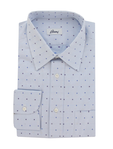 $550 Brioni Light Blue Fancy Cotton Shirt - Slim - (BR125253) - Parent