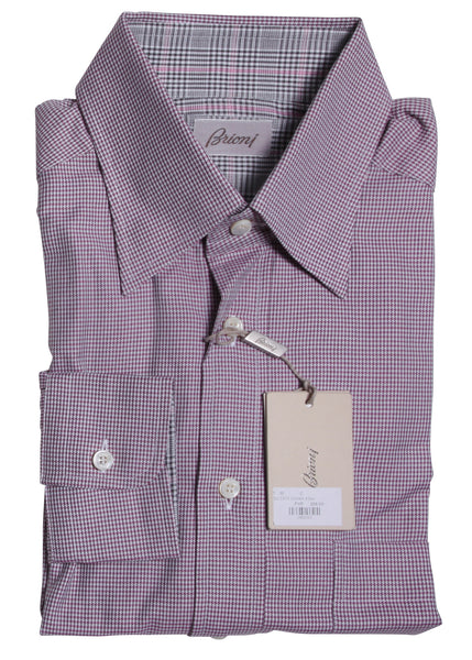Brioni Pink Micro-Houndstooth Cotton Shirt - Slim - (BR45232) - Parent