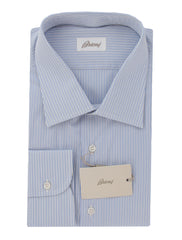 Brioni Light Blue Striped Cotton Shirt - Slim - 18/45 - (BR37243)