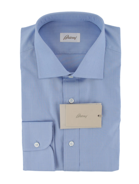 $800 Brioni Light Blue Solid Cotton Shirt - Slim - (BR821258) - Parent