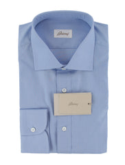 $800 Brioni Light Blue Solid Cotton Shirt - Slim - (BR821258) - Parent