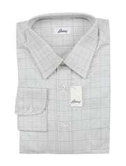 Brioni Light Gray Window Pane Cotton Shirt - Slim - 16/41 - (BR8112211)