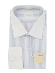 Brioni Light Blue Striped Cotton Shirt - Slim - 18/45 - (BR37244)