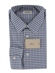 $800 Brioni Blue Plaid Cotton Shirt - Slim - XXL US/XXL EU- (BR619258)