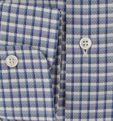 $800 Brioni Blue Plaid Cotton Shirt - Slim - (BR619258) - Parent