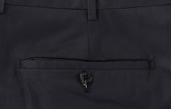 $500 Belvest Dark Blue Solid Cotton Pants - Slim - (BV1216252) - Parent