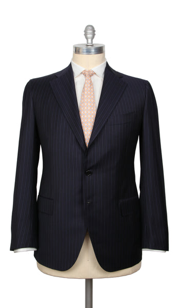 Cesare Attolini Dark Blue Wool Striped Suit - (CA2162217) - Parent