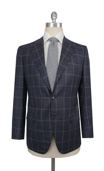 $8250 Cesare Attolini Dark Blue Wool Window Pane Suit - (CA829265) - Parent