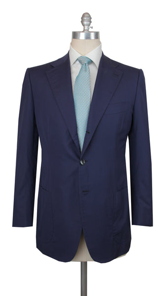 $6000 Cesare Attolini Navy Blue Sea Island Cotton Solid Suit - (CA24263) - Parent