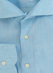 $774 Cesare Attolini Light Blue Linen Shirt - Slim - (CA521262) - Parent
