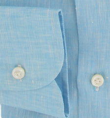 $774 Cesare Attolini Light Blue Linen Shirt - Slim - (CA521262) - Parent