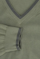 Cesare Attolini Olive Green Cotton V-Neck Sweater - (CA112237) - Parent