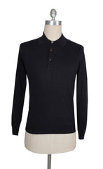 $904 Cesare Attolini Midnight Navy Blue Cotton Polo Sweater - (CA321267) - Parent