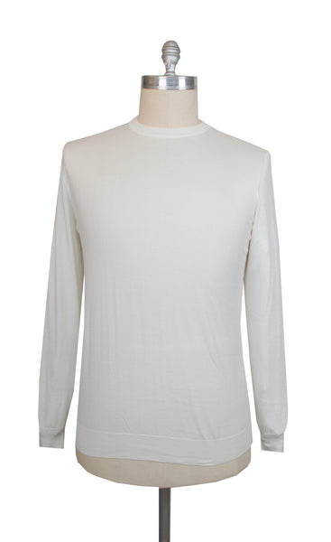 $904 Cesare Attolini White Cotton Crewneck Sweater - (CA214261) - Parent