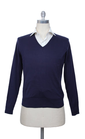 Cesare Attolini Navy Blue V-Neck Sweater