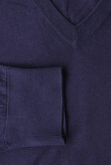 Cesare Attolini Navy Blue Sea Island Cotton V-Neck Sweater - (CA17231) - Parent