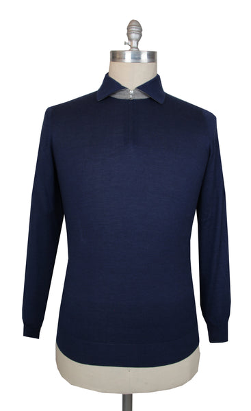 $1885 Cesare Attolini Navy Blue Cashmere Blend Polo Sweater - (CA321264) - Parent