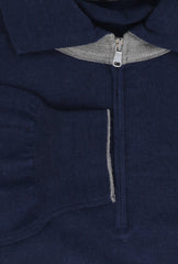$1885 Cesare Attolini Navy Blue Cashmere Blend Polo Sweater - (CA321264) - Parent