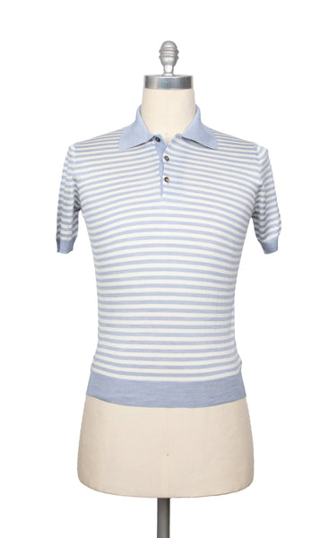 Cesare Attolini Light Blue Striped Silk Polo - (CA69221) - Parent