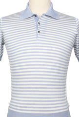 Cesare Attolini Light Blue Striped Silk Polo - (CA69221) - Parent