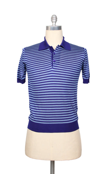 Cesare Attolini Blue Striped Silk Polo - (CA69222) - Parent
