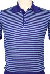 Cesare Attolini Blue Striped Silk Polo - (CA69222) - Parent