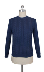 $1365 Cesare Attolini Blue Cotton Crewneck Sweater - L/52 - (CA124262)